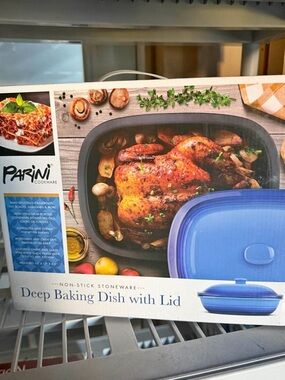 Parini Non-Stick Stoneware Deep Baking Dish with Blue Lid